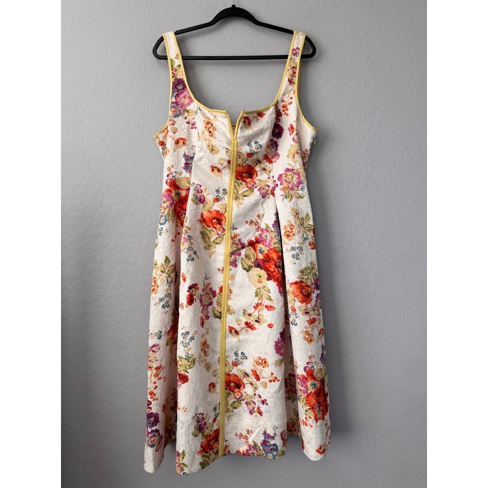 Maeve XL Midi Dress Cream Multi Sleeveless Floral Jacquard Square Neck A-Line